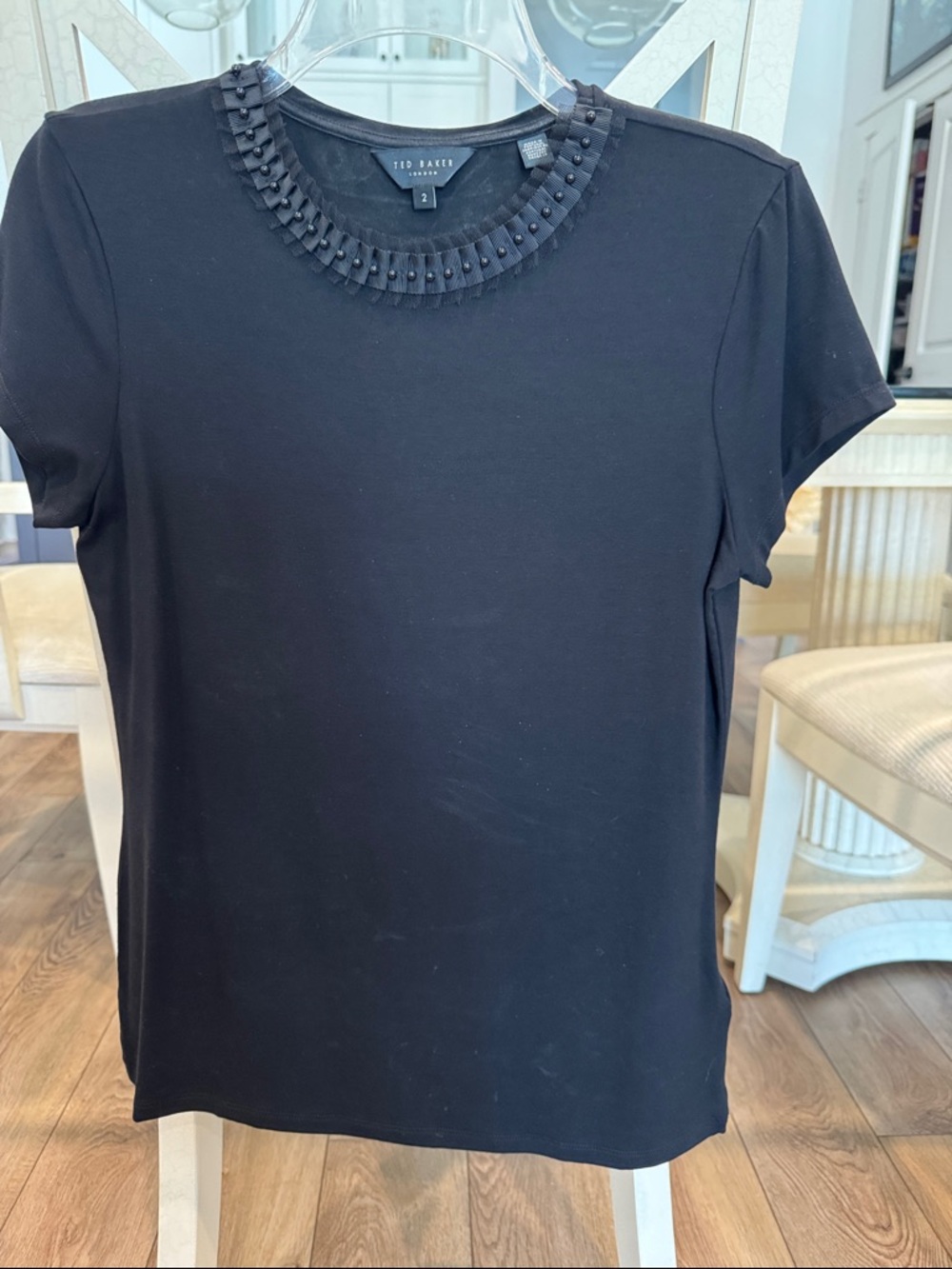 Ted Baker Black Short Sleeve Tee with Beaded Neckline